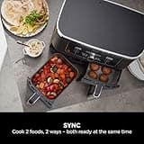 Ninja Foodi MAX Dual Zone Digital Air Fryer, 2 Drawers, 9.5L, 6-in-1, Uses No Oil, Max Crisp, Roast, Bake, Reheat, Dehydrate, Cook 8 Portions, Non-Stick Dishwasher Safe Baskets, Black AF400UK