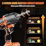Cordless Impact Wrench, 900Ft-lbs (1200N.m) 1/2" Brushless Impact Gun, 21V High Torque Power Impact Driver, 2x4.0Ah Batteries Electric Impact Motor Variable Speeds for Family Car/Pickup Truck/Mower