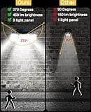 138 LED Solar Lights Outdoor, Motion Sensor Security Light with 270° Wide Angle, 3 Lighting Modes, IP65 Waterproof Solar Powered Wall Light for Garage, Front Door, Yard, Wall, Garden