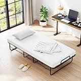 COSTWAY Folding Bed with 10cm Luxurious Memory Foam Mattress, Portable Foldable Rollaway Guest Beds on Wheels, Compact Metal Frame Fold up Bed Office Camp Sleeper for Adults Teens, Single, 194x90cm
