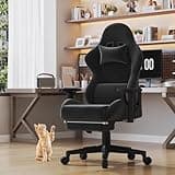 Devoko Fabric Gaming Chair with Footrest, Massage Lumbar Support, Ergonomic Reclining Computer Chair with Headrest for Adults and Teens, Home Office & Gaming Use – Black