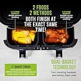 Tower T17088 Vortx 9L Dual Basket Air Fryer with Smart Finish, 2600W, Black