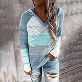 hoodies women uk clearance lightweight hoodies women Fashion Casual Sweater Blouse Tops Long Sleeves Women V-Neck Hooded sale clearance items christmas coupons and promo codes for discount Sky Blue