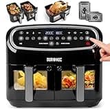 Duronic XXL Air Fryer AF34 BK 10L Digital Family Size Air Fryers Oil Free Triple Drawers 10in1 Dual Zone Extra Large AirFryer for Family Cooking with Dishwasher Safe Non-Stick Baskets Black
