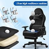 Devoko Fabric Gaming Chair with Footrest, Massage Lumbar Support, Ergonomic Reclining Computer Chair with Headrest for Adults and Teens, Home Office & Gaming Use – Black