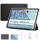 Blackview 12 inch Tablet Android 15 Gaming Tablet with SIM Card Slot, Pen, 24GB + 256GB (Up to 2TB), 2.4K 120Hz FHD+ IPS Display, 9000mAh/33W, 8MP + 16MP AI Camera, 5G WiFi, GPS- MEGA 2