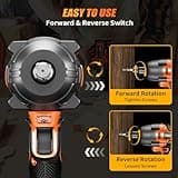 Cordless Impact Wrench, 900Ft-lbs (1200N.m) 1/2" Brushless Impact Gun, 21V High Torque Power Impact Driver, 2x4.0Ah Batteries Electric Impact Motor Variable Speeds for Family Car/Pickup Truck/Mower
