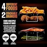 Swan SD10522BLK 11L Twin Stack Air Fryer, Swan Cyclone Technology, Two 5.5L Baskets, Space-Saving Vertical Stack Design, Foldable Digital Touch Display, Dual Cook Functions,10 Pre-Sets, 2800W Black