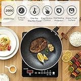 AMZCHEF Single Induction Hob, Portable Induction Hob, 10 Temperature Settings and Power levels from 300W to 2000W, Black Frosted Glass Panel,Sensitive Press Control, 3-hour Timer