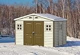 Duramax WoodSide 10 x 8 (8.02 m2) Plastic Garden Shed with 3 Fixed Windows & Metal Foundation Kit, Strong Metal Roof Structure Fire Retardant and Maintenance-Free Storage Shed - Ivory/Brown
