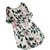 Best Prime Deals Linen Tops for Women UK Print Dress Leaf Flower and Short-Sleeved Cotton-Blend Women Women's Blouse Coupons and Promo Codes for Discount UK White