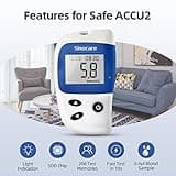 Blood Sugar Monitor, Sinocare Safe Accu2 Blood Sugar Test Kit with 100 Test Strips, 100 Lans, Light Indicator, No Coding, Easy to Use, Diabetes Testing Kit Home Use UK, mmol/L
