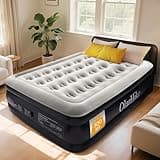 OlarHike Inflatable Mattress, Air Bed Double with Built-in Electric Pump, King Size Blow Up Self Inflating Guest Airbed with Flocked Surface for Camping or Home Use, 190cm L x 140cm W x 46cm H(Black)