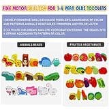Toys for 2 Year Olds Boys Girls, Threading Toys for 2 Year Olds Toddlers Animals Fruits Vegetables String Lacing Beads Wooden Toys, Montessori Educational Toys Gifts for 3 4 5 Year Olds Kids