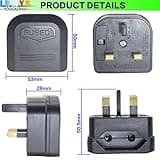 LRMYS 2-Pin EU Socket to 3-Pin UK Plug Adaptor, 5A Fuse European Type C/E/F Socket to Britain Type-G Plug Converter for Home Travel Hotel Business Trip, Black 1 Pack