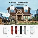 TECKNET Self-Powered Doorbell, Waterproof IP65 Twin Wireless Doorbell No Battery Required Push Button Plug Through Cordless Door Chime at 1300ft Range with 60 Chimes, 5-Level Volume & LED Light