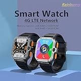 Rainbuvvy 4G LTE Smart Watch 2.03" IPS Large Screen SP9832E 4GB+64GB 8.0MP Dual Camera Android 8.1 Smartwatch USB File Transfer WiFi GPS Fitness Watch Men (Black, 4GB+64GB)