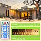 Solar String Festoon Lights Outdoor - Remote Control 15M / 49.2ft IP65 Waterproof LED Garden Lights Weatherproof Solar Powered Outside Light for Gazebo Pergola Patio