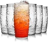 Jucoan 6 Pack 20oz/600 ml Modern Bar Tiki Glasses Tiki Cup Tiki Mug, Double Old Fashioned Glass, Hawaiian Style Glass, Perfect for Mai Tai, Exotic Zombie Cocktails, Tropical Island Drinks