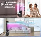 PureMate 2-in-1 Bladeless Tower Fan & air purifier with HEPA Filter, 10 Speed Settings, Portable Ultra Quiet Standing Fan with Remote Control, Digital Display, Powerful Air Cooling for home & office