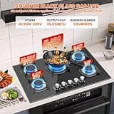 Gas Hob 5 burners, Built in Black Glass Gas Hob with Flame Out Protection,Gas Hob with Cast Iron Supports,NG/LPG Convertible