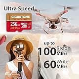 GIGASTONE [5-Yrs Free Data Recovery 256GB Micro SD Card, 4K Camera Pro, A2 V30 for Smartphone, Gopro, Action Cams, 4K UHD Video, Nintendo-Switch Compatible, Up to 100MB/s, UHS-I U3 C10 with Adapter
