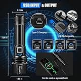 Torches LED Super Bright Rechargeable - 500000 Lumens Powerful Torch XHP70.2 Tactical Flashlight with Holster, 5 Modes & Zoomable Flash Light IP67 Waterproof for Camping Hiking Emergency Dog Walking