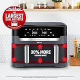 Tefal XXL Dual Easy Fry 11L Air Fryer, Dual Drawer, No Oil, Extra Crisp, Roast, Bake, Reheat, Dehydrate, 7 Pre-set Programs, Dishwasher Safe, 8+ Portions, Java-Grey, EY942BG0