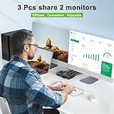 HDMI KVM Switch 2 Monitors 3 Computers 4K@60Hz, 𝐄𝐃𝐈𝐃 𝐬𝐢𝐦𝐮𝐥𝐚𝐭𝐢𝐨𝐧, Dual Monitor KVM Switch for 3 Computers Share 2 Monitor and Keyboard Mouse Printer, Wired Remote and 5 Cables Included