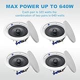 Herdio 6.5 inch 640 Watts Ceiling Speakers Flush Mount 2 Way Perfect For Office,Kitchen,Living Room,Bathroom(4 Speakers)