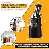 Fridja f1900 Cold Press Juicer, 240W Masticating Slow Juicer with 78mm (3”) BPA-Free Wide Chute, Black Stainless Steel body, Juice, Vegan Nut Milks, Sorbet, Ice Cream, Easy to Clean