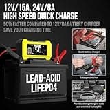 15A Car Battery Charger, NEXPEAK 12V 15A/24V 8A Automatic Smart Battery Charger with Temperature Compensation for Car, AGM, Gel, Wet, SLA for Lead Acid Batteries and LiFePO4 Batteries
