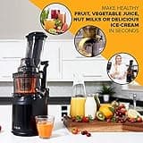Fridja f1900 Cold Press Juicer, 240W Masticating Slow Juicer with 78mm (3”) BPA-Free Wide Chute, Black Stainless Steel body, Juice, Vegan Nut Milks, Sorbet, Ice Cream, Easy to Clean