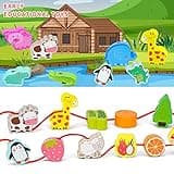 Toys for 2 Year Olds Boys Girls, Threading Toys for 2 Year Olds Toddlers Animals Fruits Vegetables String Lacing Beads Wooden Toys, Montessori Educational Toys Gifts for 3 4 5 Year Olds Kids