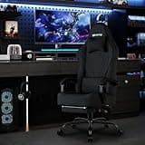 SITMOD Gaming Chair, Fabric Gaming Chairs for Adults with Footrest and Lumbar Support, Ergonomic High Back PC Computer Chair Adjustable Headrest & 360° Swivel 150kg for Gamers Home Office, Black