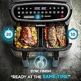 Duronic XXL Air Fryer AF34 BK 10L Digital Family Size Air Fryers Oil Free Triple Drawers 10in1 Dual Zone Extra Large AirFryer for Family Cooking with Dishwasher Safe Non-Stick Baskets Black
