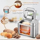 Bread Maker Machines 19 in 1, Stainless Steel Breadmaker with Nut Automatic Dispenser, 2.2LB Large Bread Machine, Nonstick Pan, LCD Touch Panel, Gluten Free, Dough Maker, Jam, Yogurt by KITCANIS
