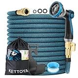 KETTOYA 100FT Expandable Garden Hose, Flexible Water Hose with 10-Pattern Spray Nozzle, Leak-proof Retractable Heavy Duty Hose Pipe, 4-layer Latex Core, Durable 3750D, Brass Alloy Connector, Kink-Free