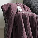 Slumberdown Comfy Hugs Heated Throw Blanket - Large Electric Blanket for Bed, Sofas & Settees, Soft Fleece Blanket with 10-Heat Settings & Hourly Timer - Cosy & Snuggly, Washable, Plum (130cm x 160cm)
