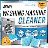 Washing Machine Cleaner Descaler 24 Tablets - ACTIVE Deep Clean Freshener for HE, Front and Top Load Washer, Septic Safe Eco Limescale and Odour Eliminator, Laundry Tub Seal Cleaning- 12 Month Supply