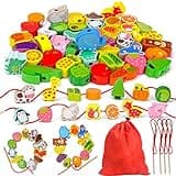 Toys for 2 Year Olds Boys Girls, Threading Toys for 2 Year Olds Toddlers Animals Fruits Vegetables String Lacing Beads Wooden Toys, Montessori Educational Toys Gifts for 3 4 5 Year Olds Kids