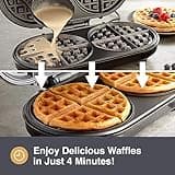 VonShef Double Waffle Maker – Double Belgian & American Waffle Machine with Non Stick Plates, 1200W, Savoury Snacks & Desserts, Auto Temperature Control, Cool Touch Handle – Silver
