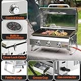 Onlyfire 3-Burner Gas Plancha Portable Tabletop Gas BBQ with Lid &Thermometer, 7KW