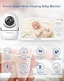 HelloBaby World's First 6" IPS Split Screen Baby Monitor with 2 Cameras - No WiFi, 30hr Battery, 355° Pan-Tilt, Night Vision, 1000ft, Portable Travel Video Audio Monitor with Temp Alert/Lullabies/VOX