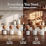 Livabl Tea Coffee and Sugar Canisters Set - Set of 3 Unique Cork Ball 500ml Glass Jars - Perfect Sugar Tea Coffee Set Organiser