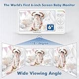 HelloBaby World's First 6" IPS Split Screen Baby Monitor with 2 Cameras - No WiFi, 30hr Battery, 355° Pan-Tilt, Night Vision, 1000ft, Portable Travel Video Audio Monitor with Temp Alert/Lullabies/VOX