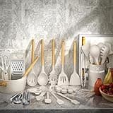 Terlulu Kitchen Utensils Set, 34PCS Silicone Cooking Utensils Set with Wooden Handle, Heat Resistant Silicone Utensil Set, Tongs Spatula Spoon Set for Nonstick Cookware, Kitchen Tools (Khaki)