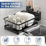 PurKeep Dish Drainer Rack - Space-Saving Dish Rack with Utensil Holder for Kitchen Counter, Large Capacity Dish Drying Rack with Draining Board, Black